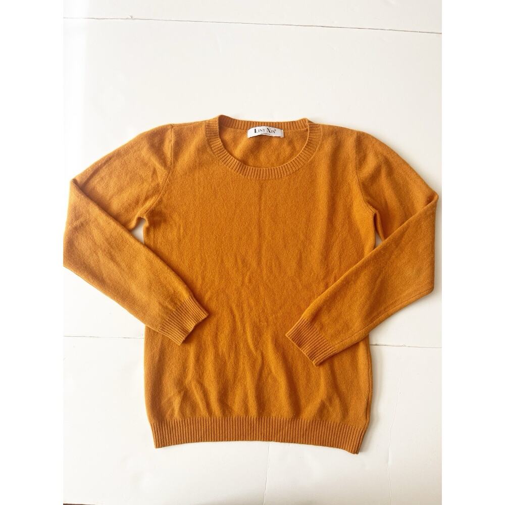 LINY XIN Pure Superfine Merino Wool Sweater Women M Orange Crew Neck Preppy